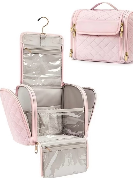 Handbags - Beige Travel Cosmetic Organizer Bag with Clear Compartments